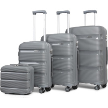 (14/20/24/28 inch set) 1or 4 Piece PP Hard Shell Travel Trolley 4 Spinner Wheels Lightweight Check in Luggage with TSA Lock - Grey