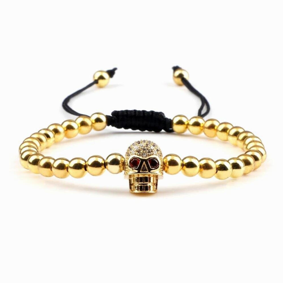 Punk Style Beaded Bracelets for Men and Women Skull Head Pendant Bangles 5mm Copper Beads Wristband Healing Jewelry Gift-image-OPC-PCW9RRC-NEW