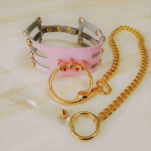 Harajuku Hot Punk Choker Necklace Three Row Goth Big Gold-color O-Round Caged Rivet leather Collar adult game