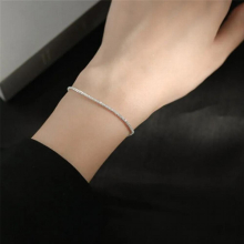 Rectangular Sparkling Chain Bracelet Silver Charm Bracelet For Women Party Wedding Minimalist Jewelry Gift