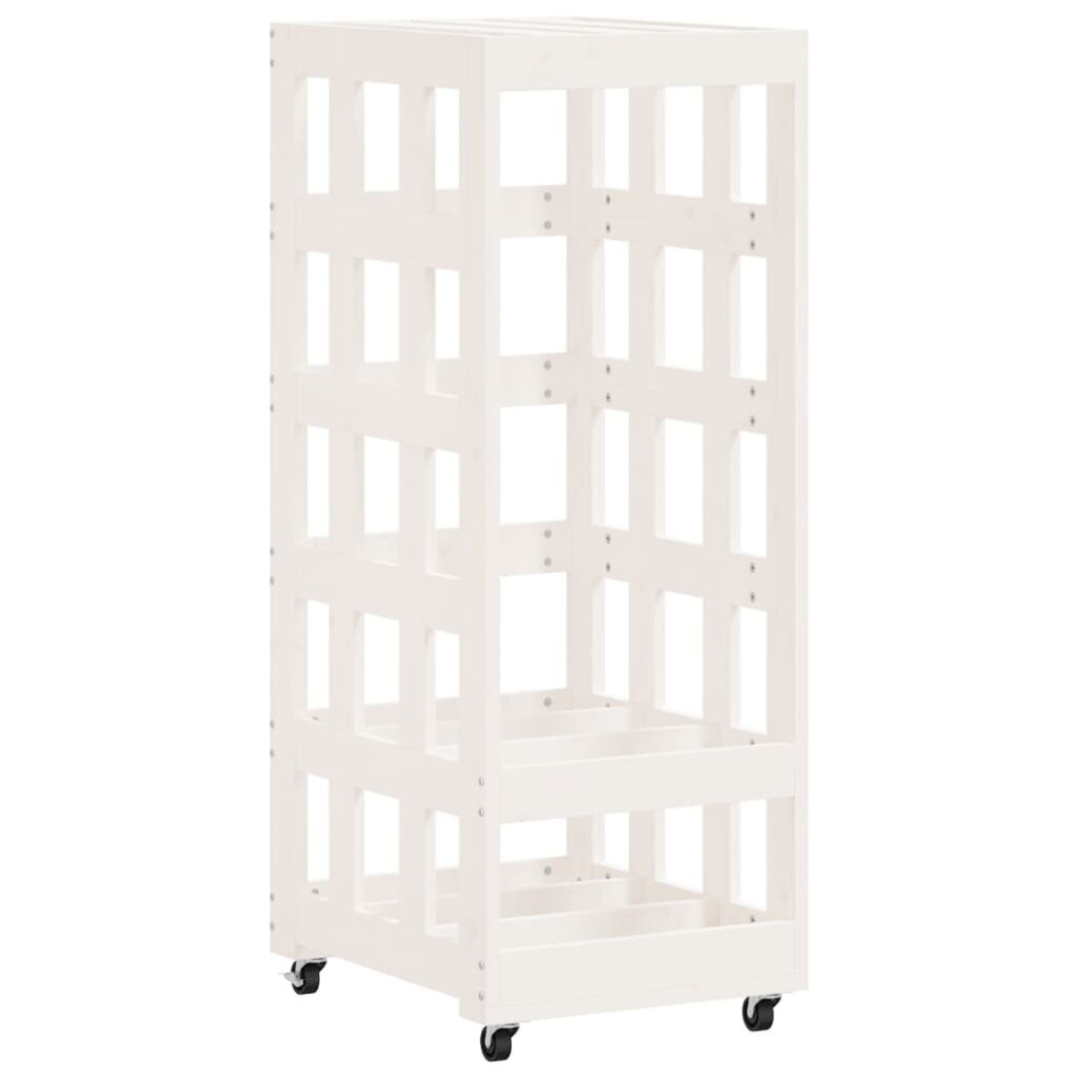 (white) vidaXL Log Holder with Wheels Firewood Rack Log Wood Storage Solid Wood Pine