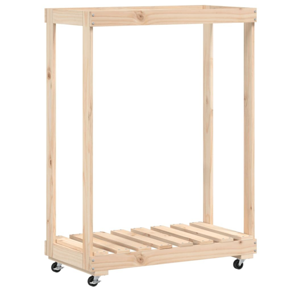 Vidaxl (Natural) Log Holder With Wheels Firewood Rack Log Wood Storage Solid Wood Pine