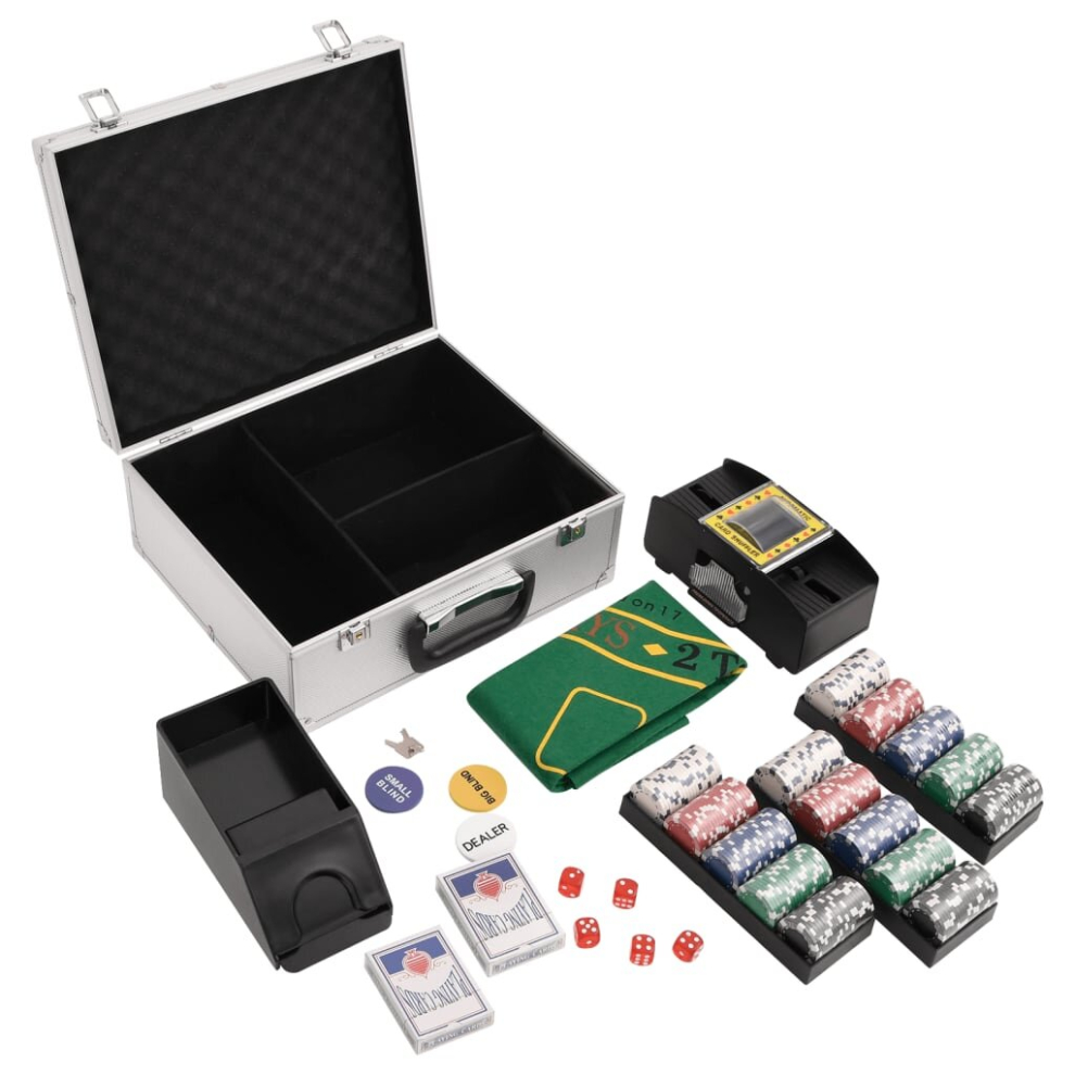 (chip (11.5 g), 300 piece) vidaXL Poker Chip Set Poker Set 2 Decks Card Shoe Card Shuffler Blackjack Set