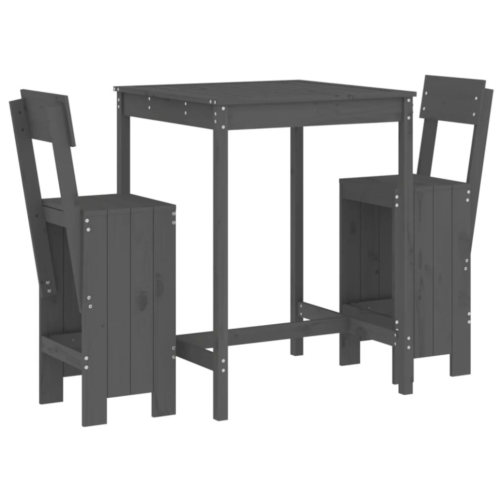 Vidaxl (Grey Pine) Garden Bar Set Outdoor Bar Table Set Bar Stool 3 Piece Solid Wood Pine