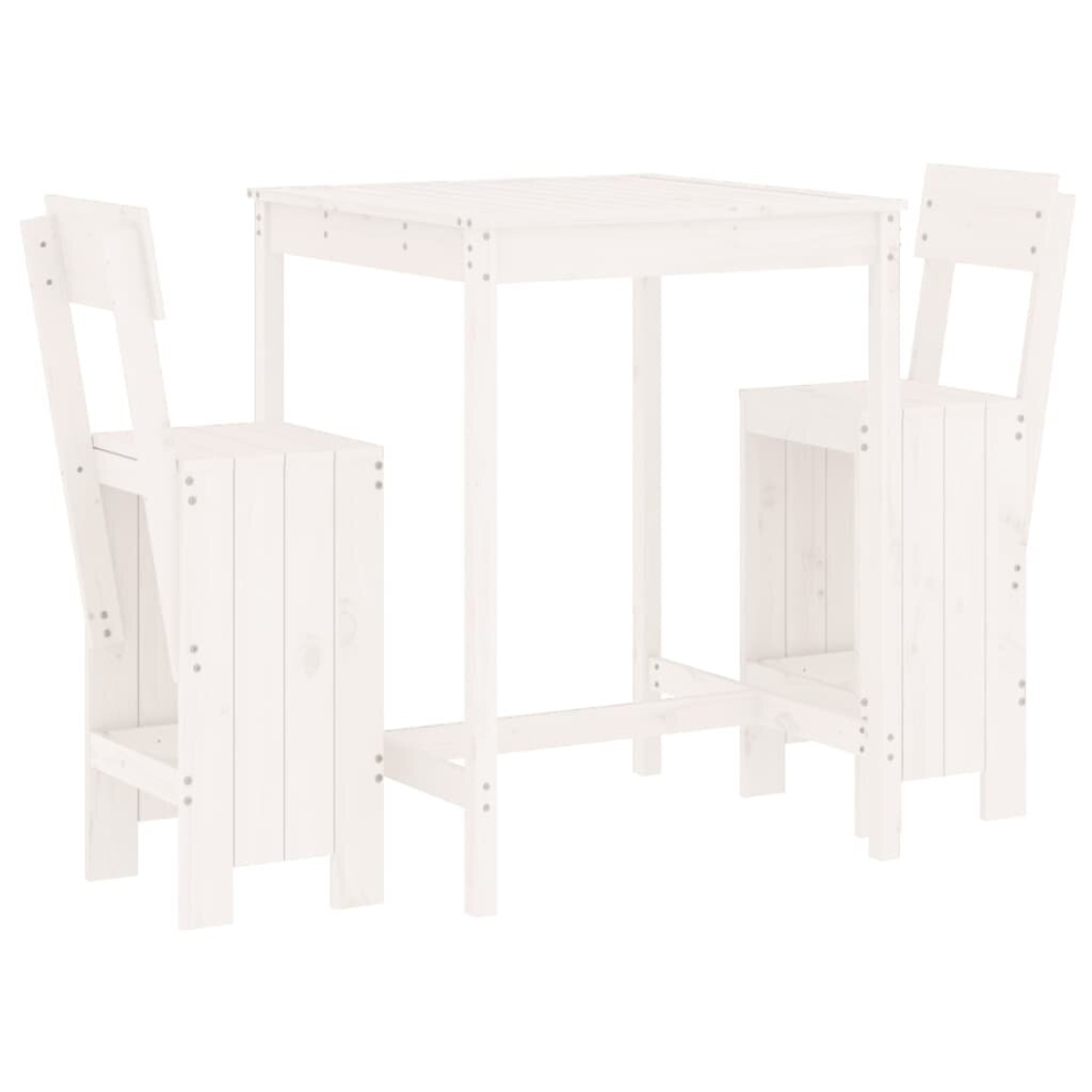 Vidaxl White ( Pine) Garden Bar Set Outdoor Bar Table Set Bar Stool 3 Piece Solid Wood Pine