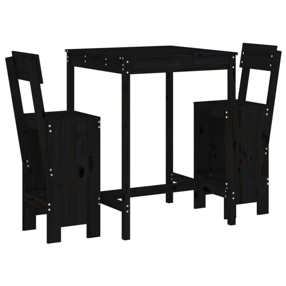 Vidaxl (Black Pine) Garden Bar Set Outdoor Bar Table Set Bar Stool 3 Piece Solid Wood Pine