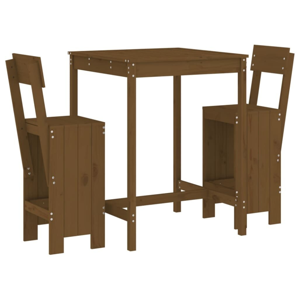 Vidaxl (Honey Brown Pine) Garden Bar Set Outdoor Bar Table Set Bar Stool 3 Piece Solid Wood Pine