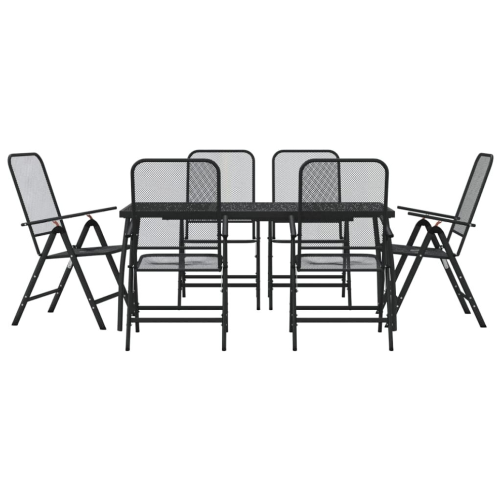 Vidaxl (165 Cm Table Length/ 7 Piece) Garden Dining Set Outdoor Table And Chair Set Anthracite Metal Mesh