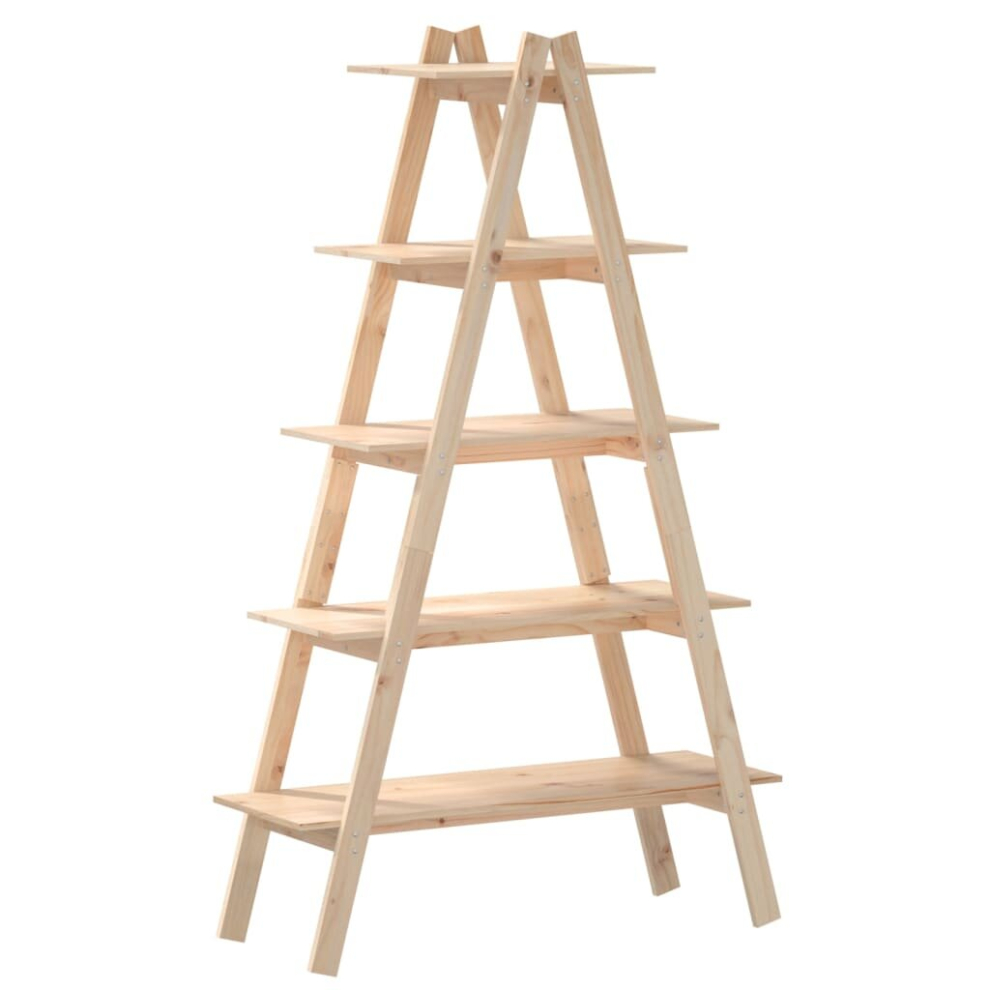 (natural) vidaXL 5-Tier Shelf A-shape Standing Shelf Bookcase Book Rack Solid Wood Pine