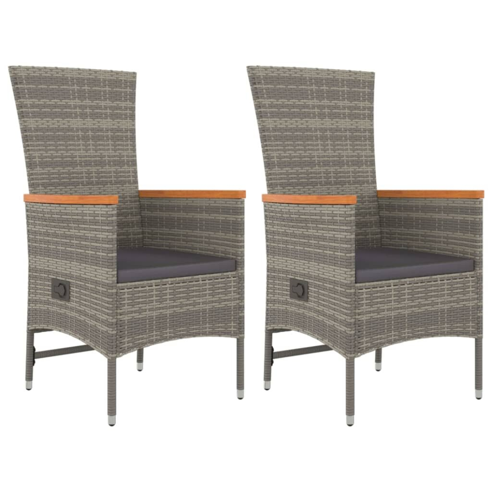 Vidaxl Reclining Garden Chairs With Cushions Armchair 2 Pcs Poly Rattan Grey