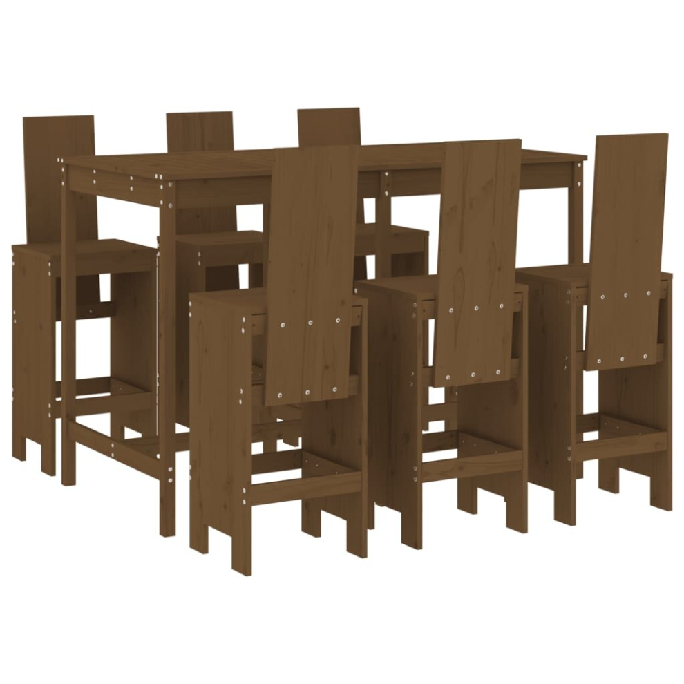 Vidaxl (Honey Brown Pine) Garden Bar Set Outdoor Bar Table Set Bar Stool 7 Piece Solid Wood Pine