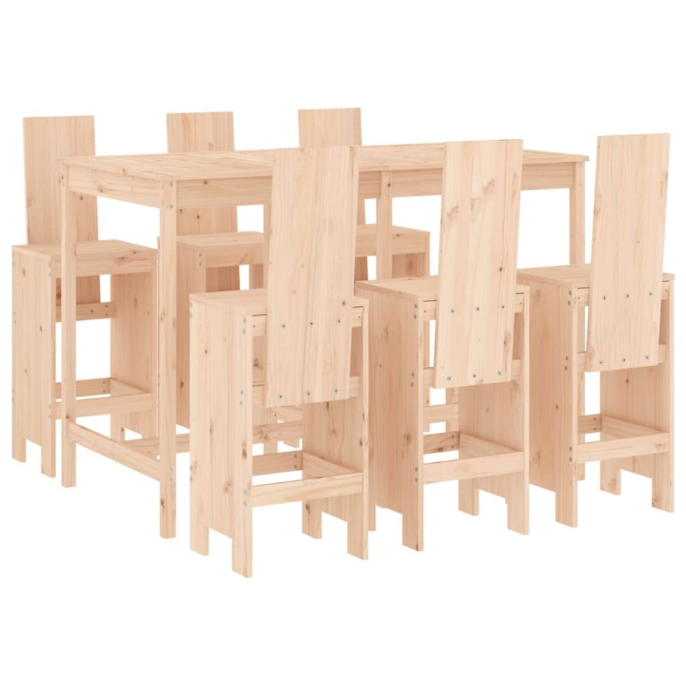 Vidaxl (Natural Pine) Garden Bar Set Outdoor Bar Table Set Bar Stool 7 Piece Solid Wood Pine