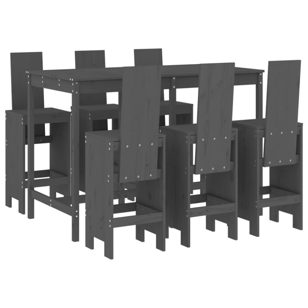 Vidaxl (Grey Pine) Garden Bar Set Outdoor Bar Table Set Bar Stool 7 Piece Solid Wood Pine