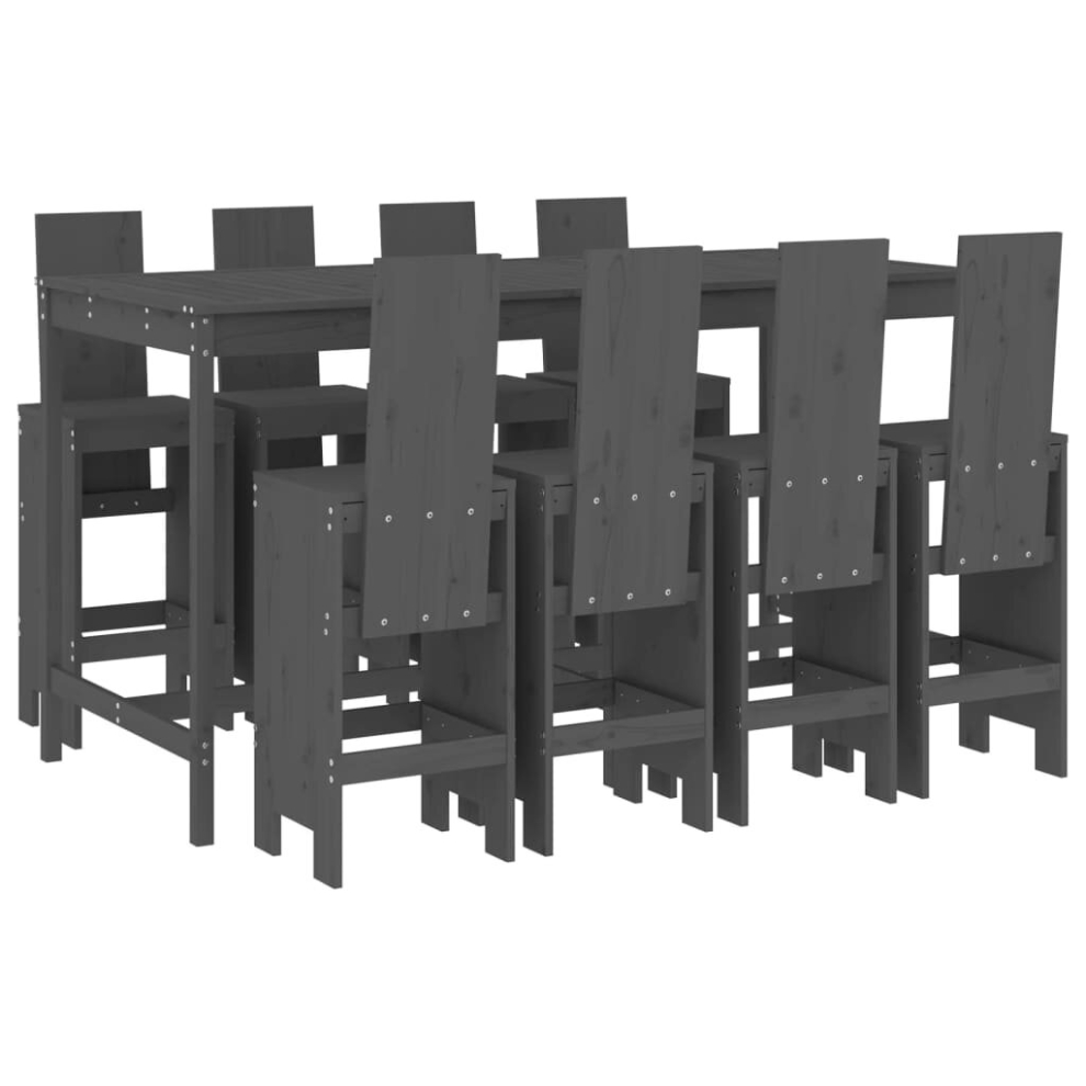 Vidaxl (Grey Pine) Garden Bar Set Outdoor Bar Table Set Bar Stool 9 Piece Solid Wood Pine