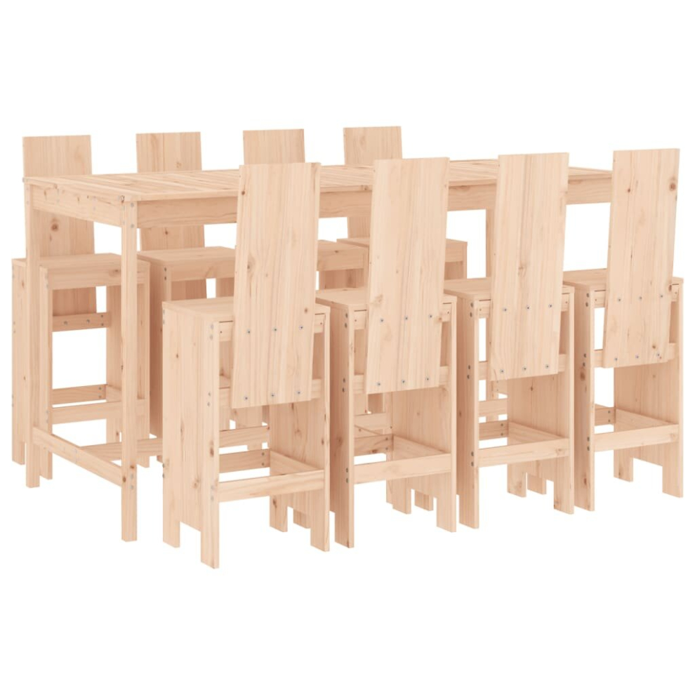 Vidaxl (Natural Pine) Garden Bar Set Outdoor Bar Table Set Bar Stool 9 Piece Solid Wood Pine