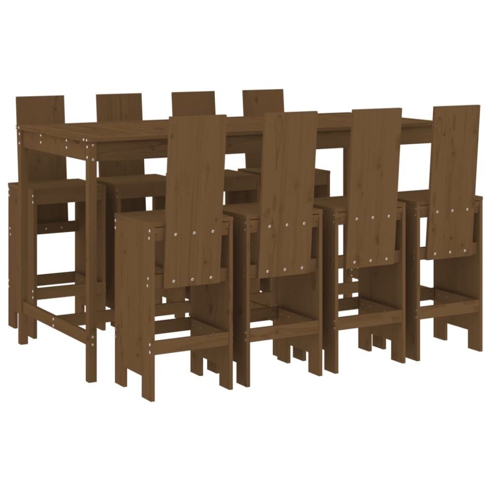 Vidaxl (Honey Brown Pine) Garden Bar Set Outdoor Bar Table Set Bar Stool 9 Piece Solid Wood Pine
