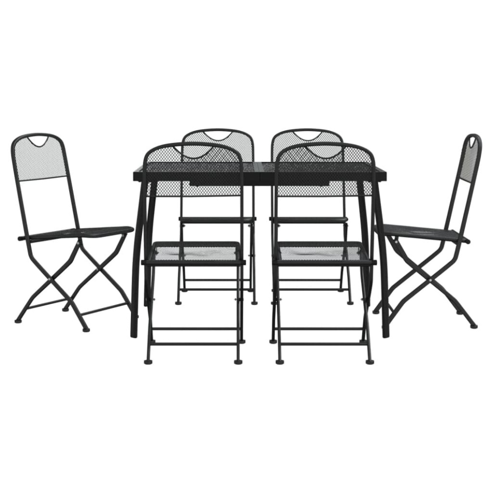 Vidaxl (110 Cm Table Length/ 7 Piece) Garden Dining Set Outdoor Table And Chair Set Anthracite Metal Mesh