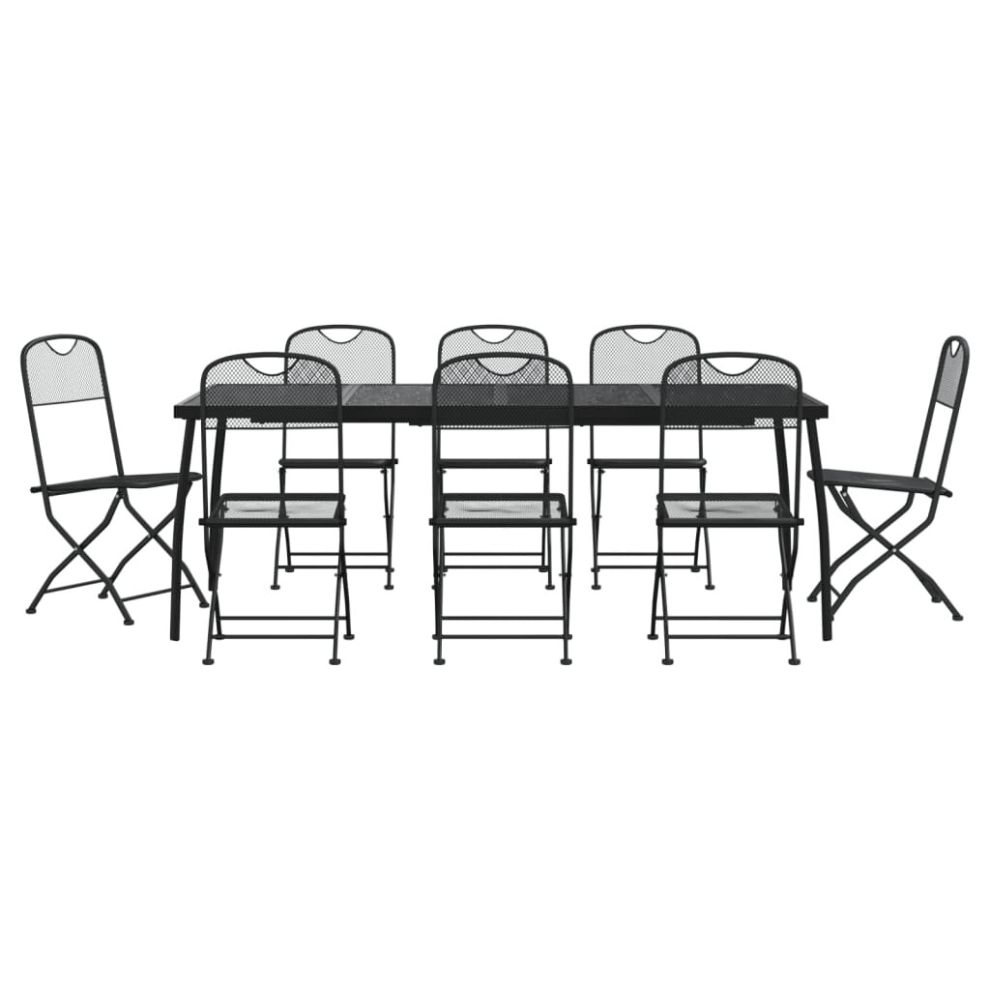 Vidaxl (200 Cm Table Length/ 9 Piece) Garden Dining Set Outdoor Table And Chair Set Anthracite Metal Mesh