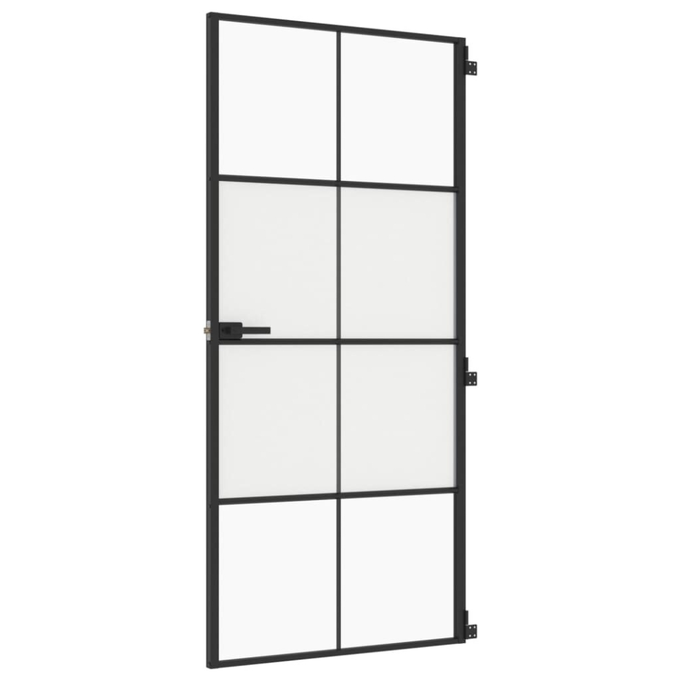 vidaXL Interior Door Slim Sliding Door Black Tempered Glass and Aluminium