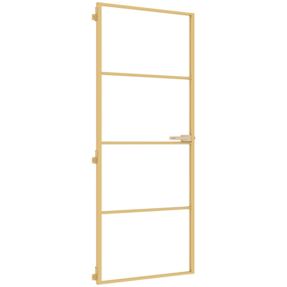 vidaXL Interior Door Slim Sliding Door Golden Tempered Glass and Aluminium