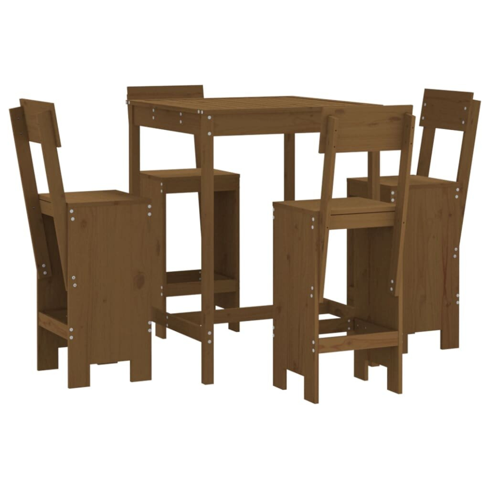 Vidaxl (Honey Brown Pine) Garden Bar Set Outdoor Bar Table Set Bar Stool 5 Piece Solid Wood Pine