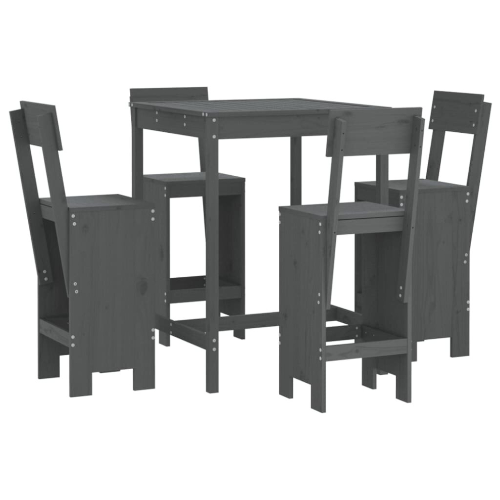 Vidaxl (Grey Pine) Garden Bar Set Outdoor Bar Table Set Bar Stool 5 Piece Solid Wood Pine
