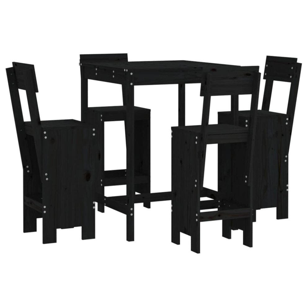 Vidaxl (Black Pine) Garden Bar Set Outdoor Bar Table Set Bar Stool 5 Piece Solid Wood Pine