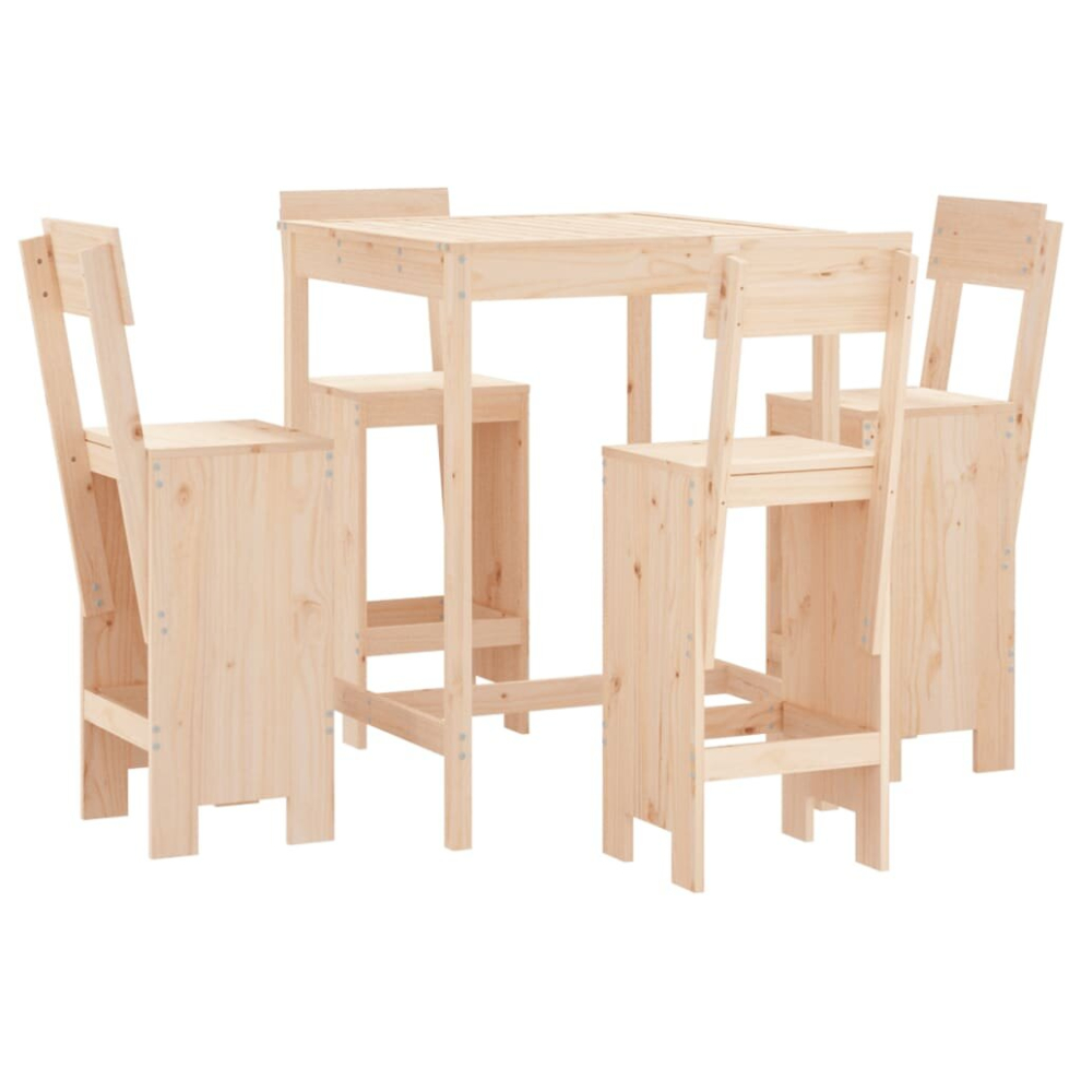 (natural pine) vidaXL Garden Bar Set Outdoor Bar Table Set Bar Stool 5 Piece Solid Wood Pine