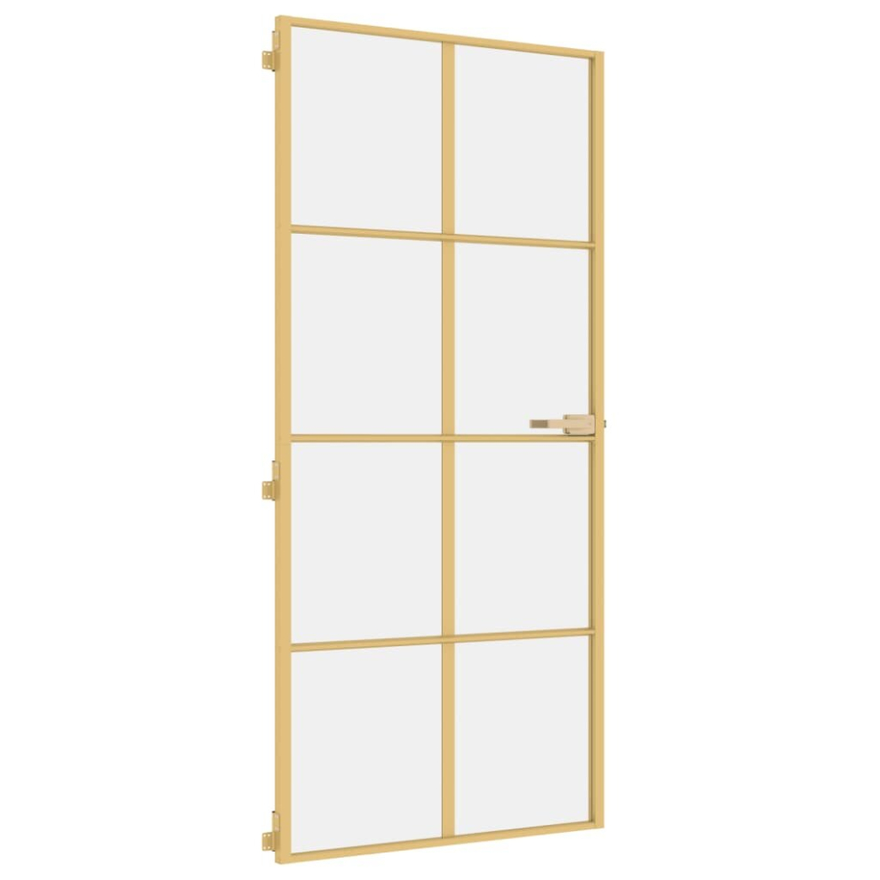 vidaXL Interior Door Slim Sliding Door Golden Tempered Glass and Aluminium