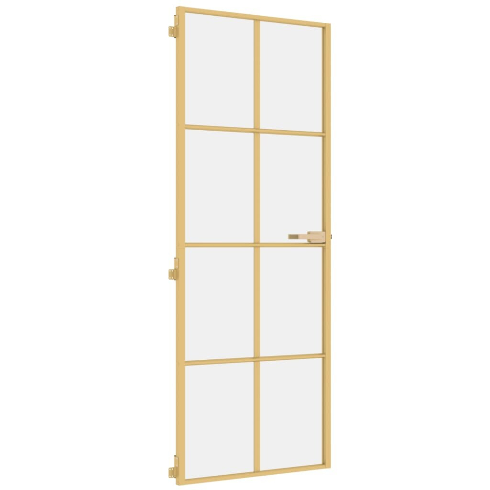 vidaXL Interior Door Slim Sliding Door Golden Tempered Glass and Aluminium