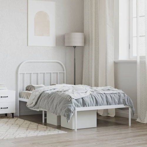VidaXL vidaXL Metal Bed Frame Platform Bed Frame with Headboard White 100x190 cm 2