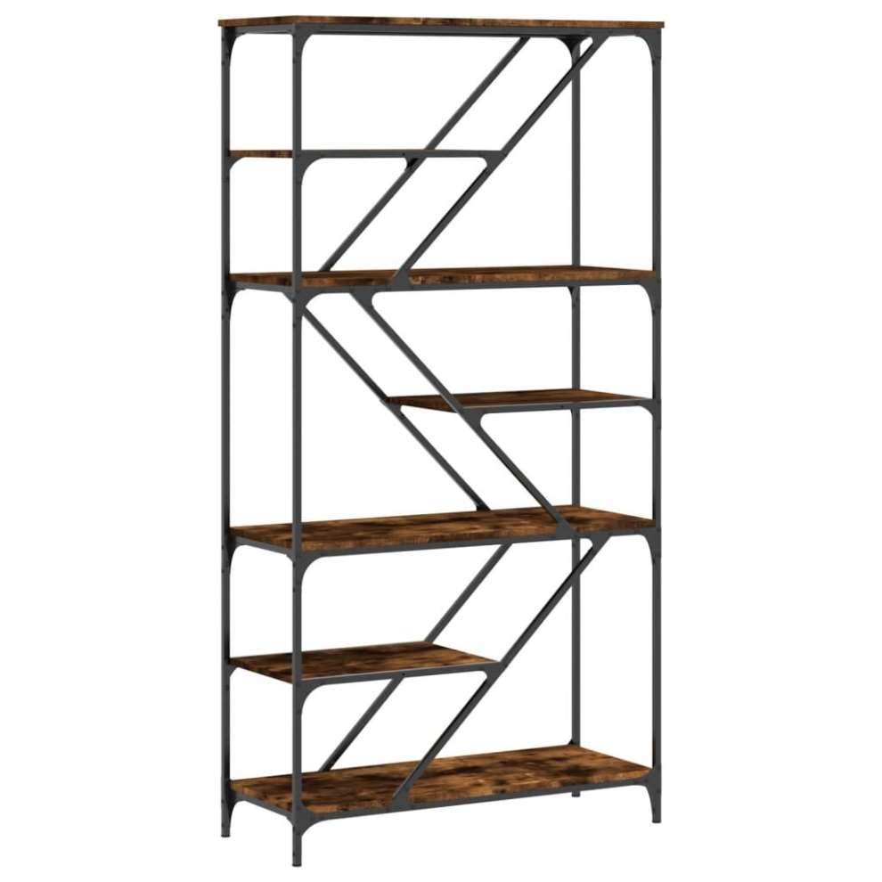 Vidaxl (Smoked Oak) Bookshelf Office Storage Cabinet Book Shelf Engineered Wood And Steel
