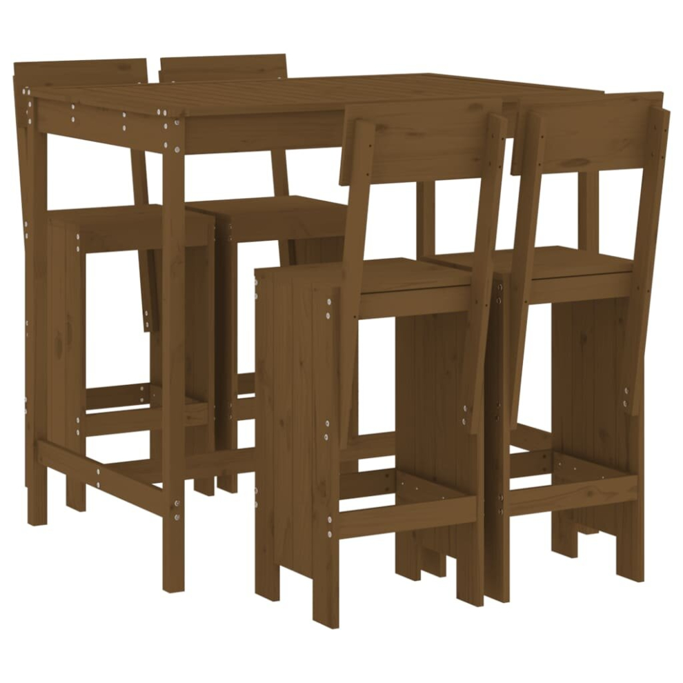 Vidaxl (Honey Brown Pine) Garden Bar Set Outdoor Bar Table Set Bar Stool 5 Piece Solid Wood Pine