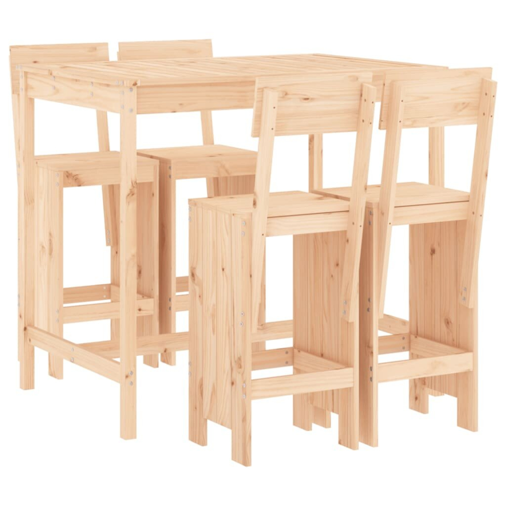 Vidaxl (Natural Pine) Garden Bar Set Outdoor Bar Table Set Bar Stool 5 Piece Solid Wood Pine