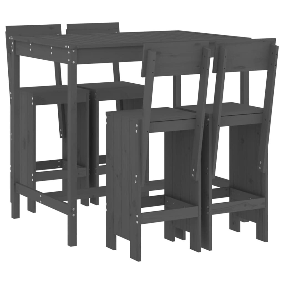 Vidaxl (Grey Pine) Garden Bar Set Outdoor Bar Table Set Bar Stool 5 Piece Solid Wood Pine