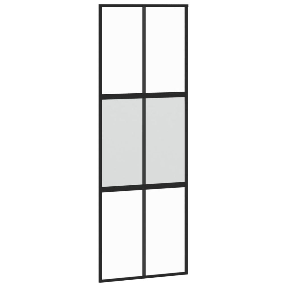 vidaXL Sliding Door Interior Barn Door Black Tempered Glass and Aluminium