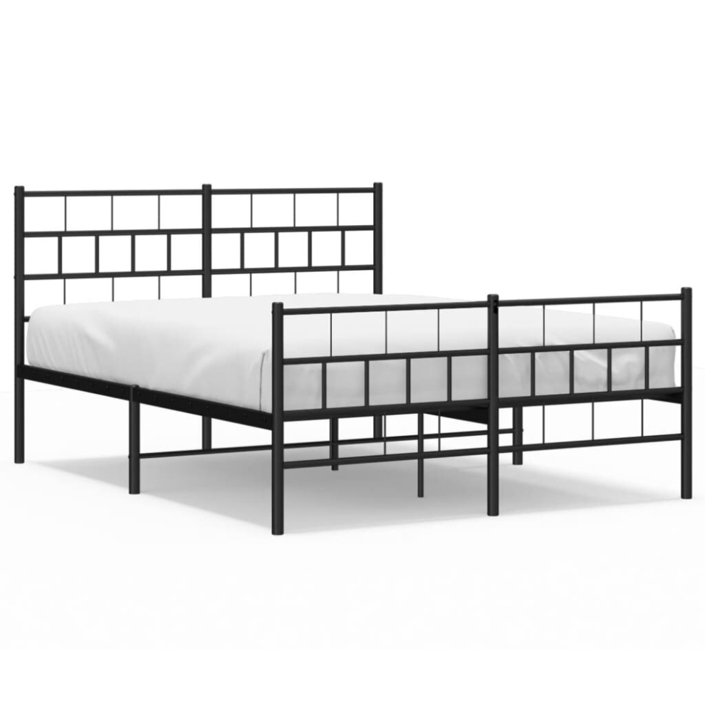 Vidaxl (Black, 140 X 200 Cm/With Headboard & Footboard) Metal Bed Frame Bedroom Platform Bed Base Bedstead Mattress Foundation