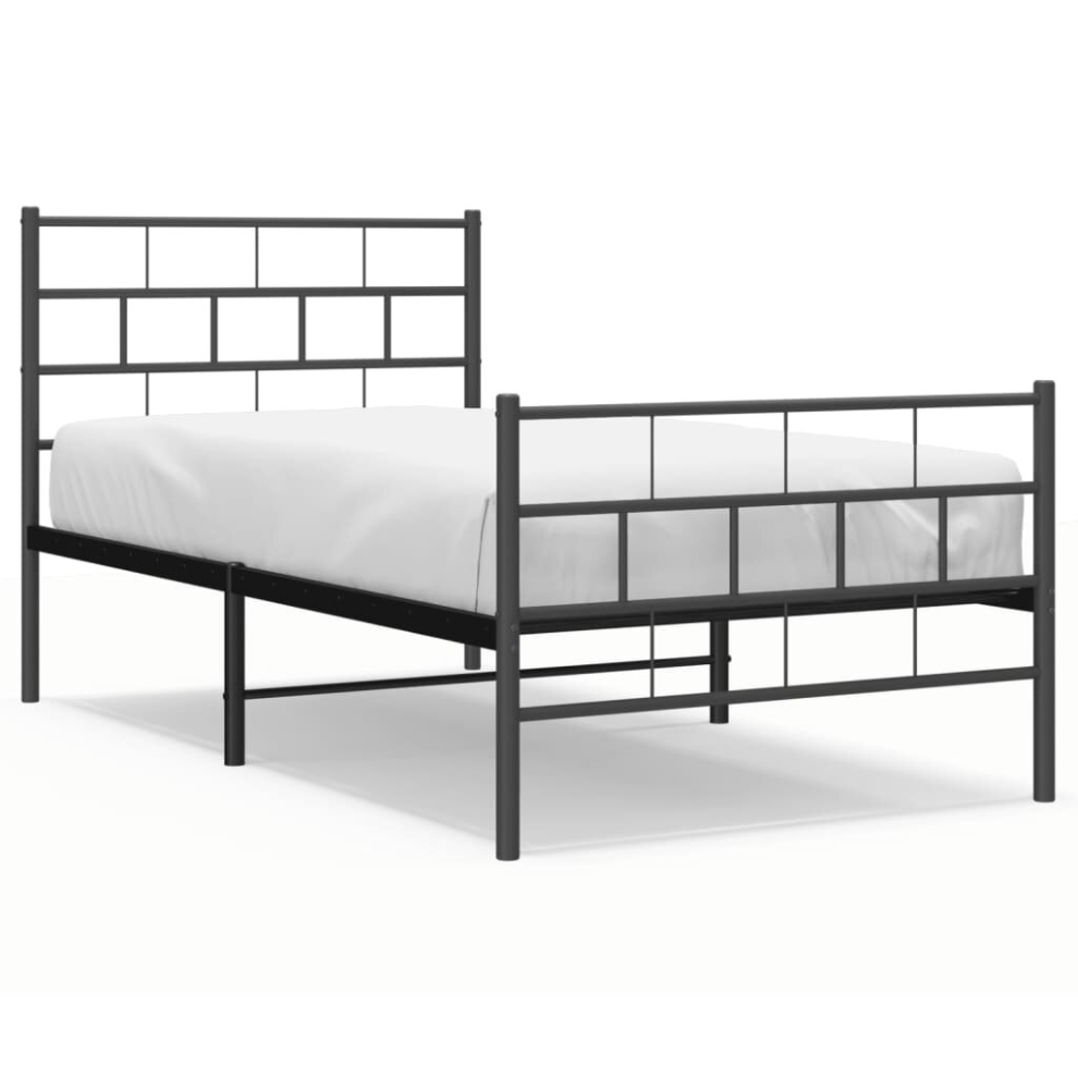 Vidaxl (Black, 107 X 203 Cm/With Headboard & Footboard) Metal Bed Frame Bedroom Platform Bed Base Bedstead Mattress Foundation