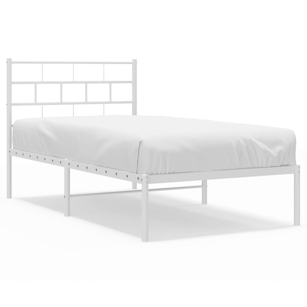 Vidaxl (White, 75 X 190 Cm/With Headboard) Metal Bed Frame Bedroom Platform Bed Base Bedstead Mattress Foundation