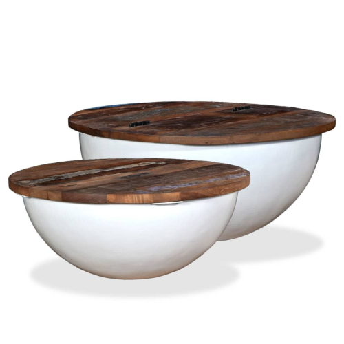 VidaXL vidaXL Solid Reclaimed Wood Coffee Table Set 2 Piece White Bowl Shape Stand