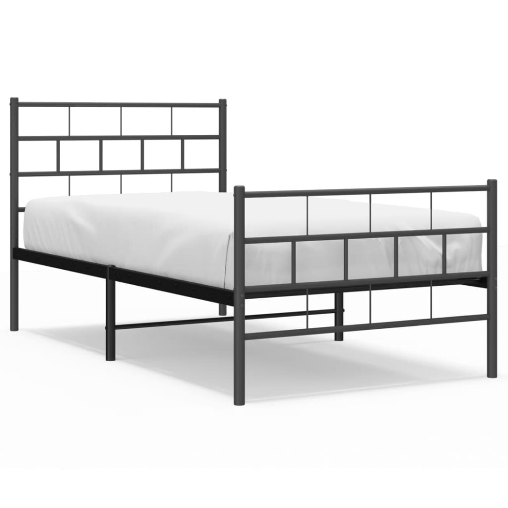 Vidaxl (Black, 90 X 190 Cm/With Headboard & Footboard) Metal Bed Frame Bedroom Platform Bed Base Bedstead Mattress Foundation