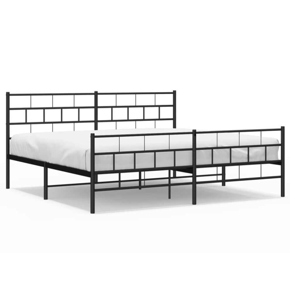 Vidaxl (Black, 183 X 213 Cm/With Headboard & Footboard) Metal Bed Frame Bedroom Platform Bed Base Bedstead Mattress Foundation