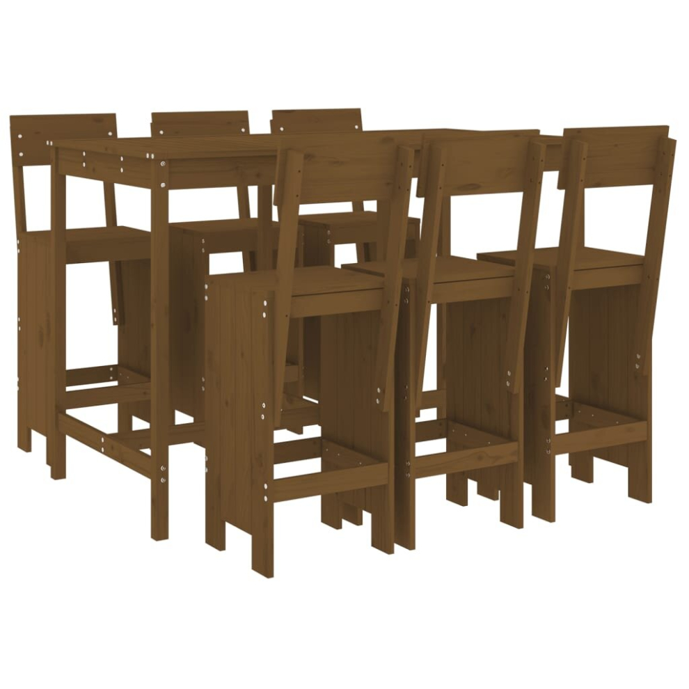 (honey brown pine) vidaXL Garden Bar Set Outdoor Bar Table Set Bar Stool 7 Piece Solid Wood Pine