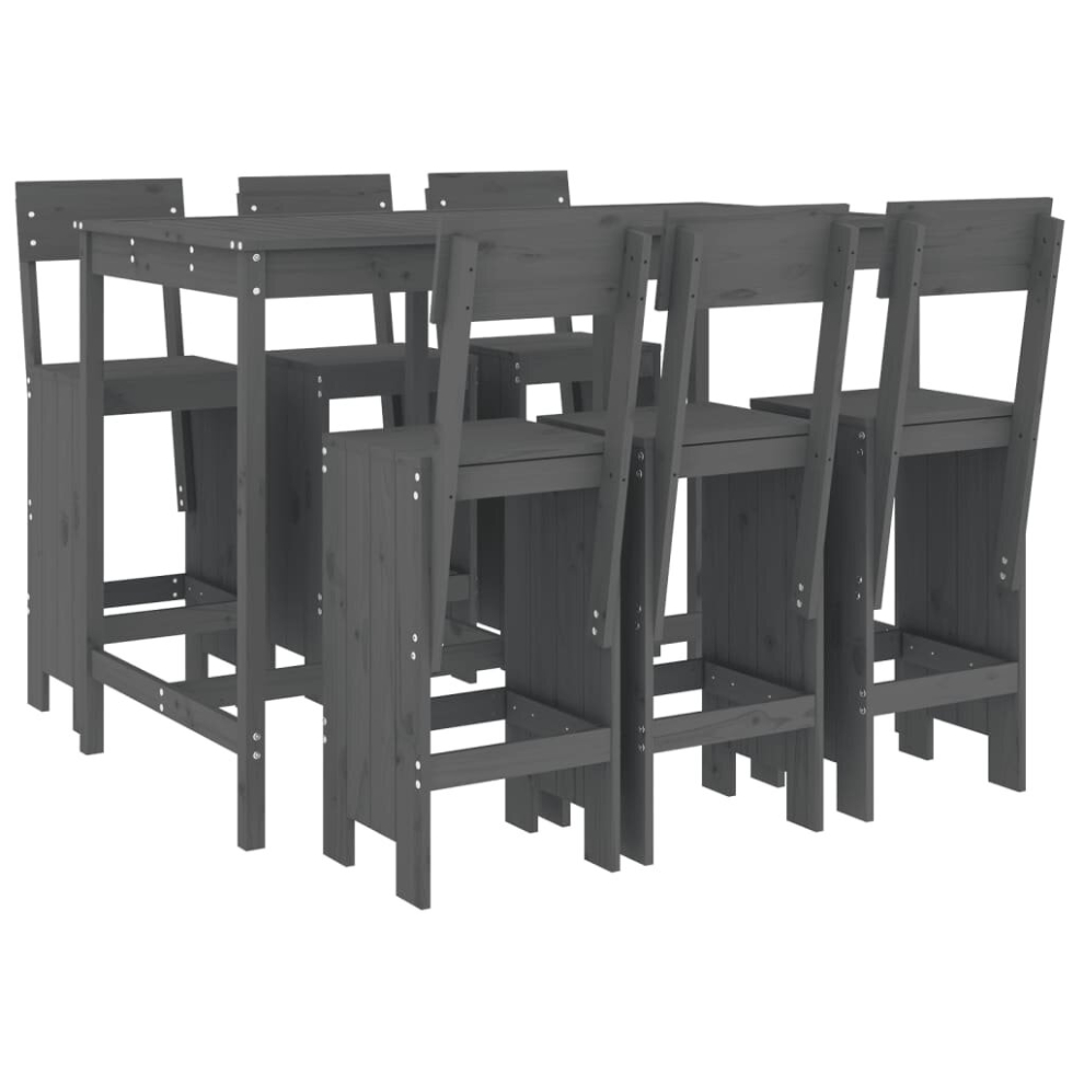 Vidaxl (Grey Pine) Garden Bar Set Outdoor Bar Table Set Bar Stool 7 Piece Solid Wood Pine