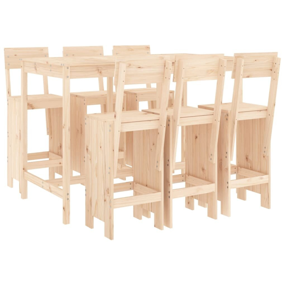 Vidaxl (Natural Pine) Garden Bar Set Outdoor Bar Table Set Bar Stool 7 Piece Solid Wood Pine