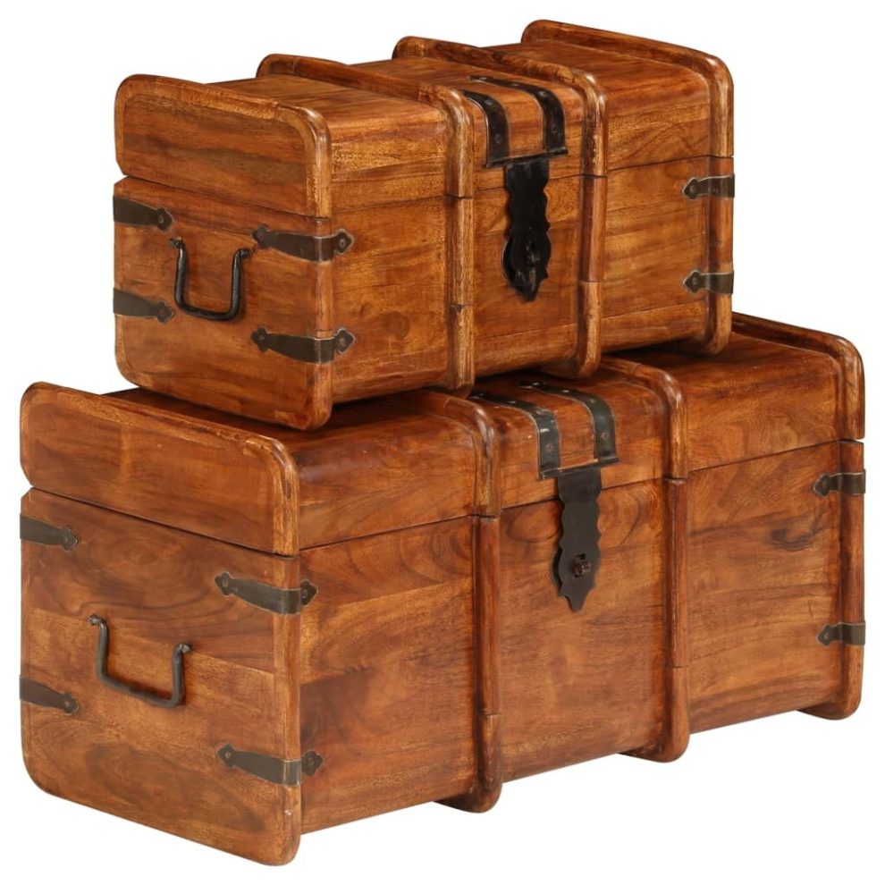 Vidaxl Solid Wood Acacia Treasure Chest Set 2 Pieces Honey Finish Storage Box
