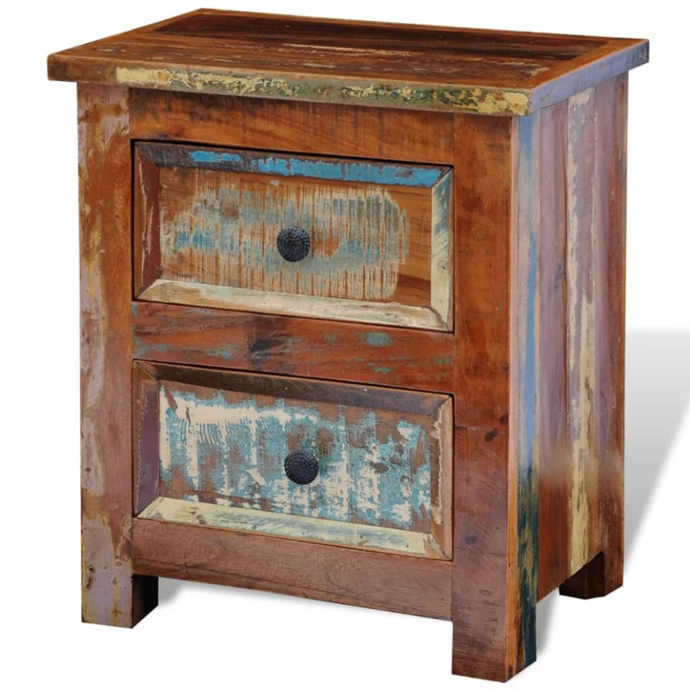 Reclaimed Solid Wood Bedside Cabinet with 2 Drawers Vintage Rustic Antique