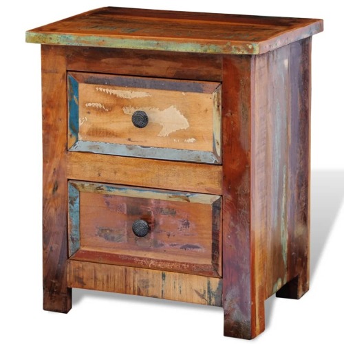 VidaXL Reclaimed Solid Wood Bedside Cabinet with 2 Drawers Vintage Rustic Antique 1
