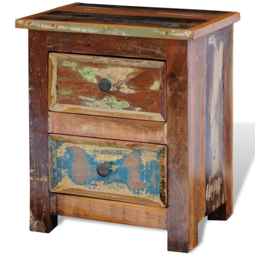 VidaXL Reclaimed Solid Wood Bedside Cabinet with 2 Drawers Vintage Rustic Antique 2