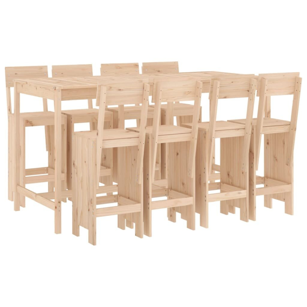 Vidaxl (Natural Pine) Garden Bar Set Outdoor Bar Table Set Bar Stool 9 Piece Solid Wood Pine